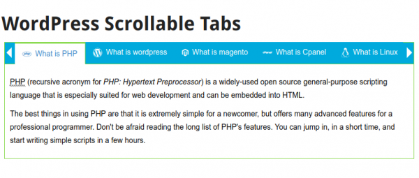 WordPress Responsive Horizontal Scrollable Tabs