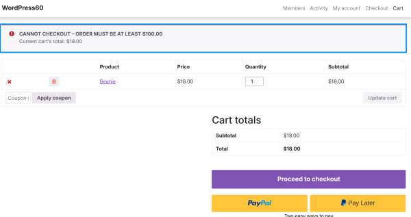 Minimum subtotal for woocommerce-screenshot-2