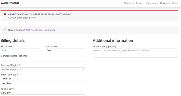 Minimum subtotal for woocommerce-screenshot-3