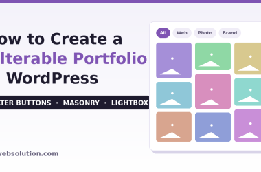 Filterable portfolio in WordPress with category filter buttons and a masonry grid of projects