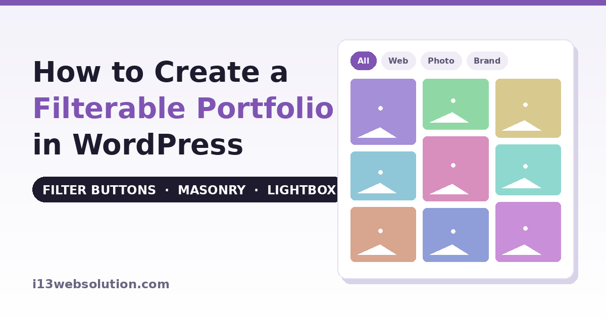 Filterable portfolio in WordPress with category filter buttons and a masonry grid of projects