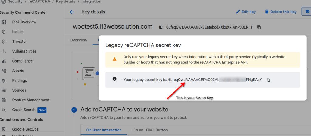 Copying the reCAPTCHA v2 Secret Key