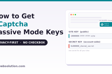 hCaptcha Passive mode silently verifying a visitor, with Site Key and account-wide Secret Key