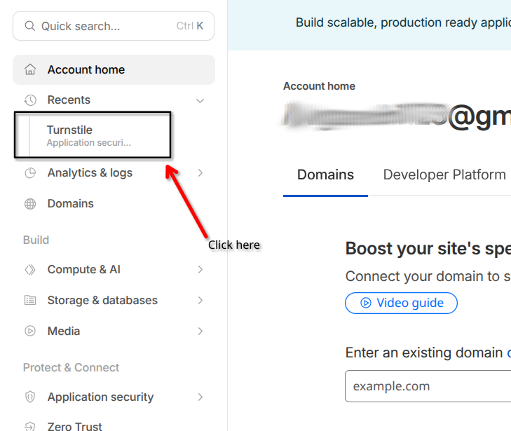 Turnstile menu item in the Cloudflare dashboard