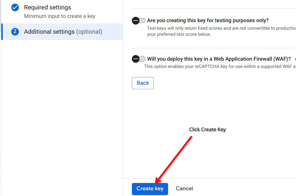 Create reCaptcha v3 classic keys