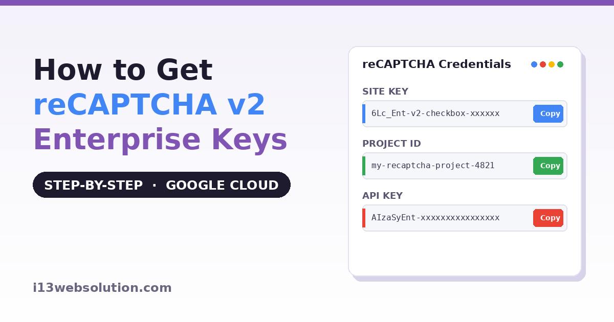 Getting reCAPTCHA v2 Enterprise Site Key, Project ID and API Key in Google Cloud Console