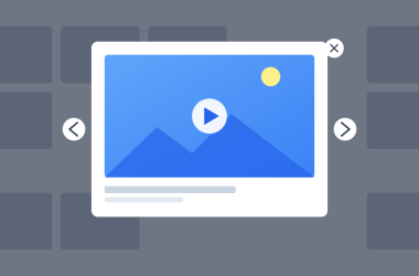 WordPress lightbox popup showing an enlarged image with navigation arrows and play button