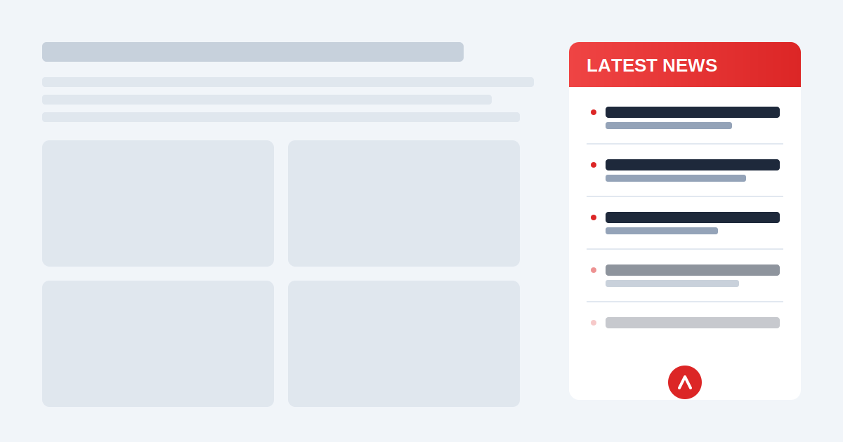 Vertical news ticker widget on a WordPress website showing a scrolling list of headlines