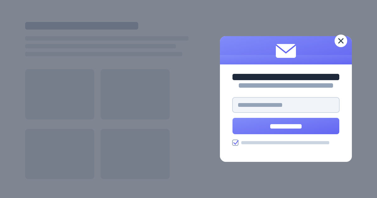 Newsletter signup popup on a WordPress website with email field and GDPR consent checkbox