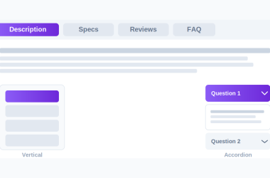 WordPress tabs plugin showing horizontal, vertical, and accordion tab layouts